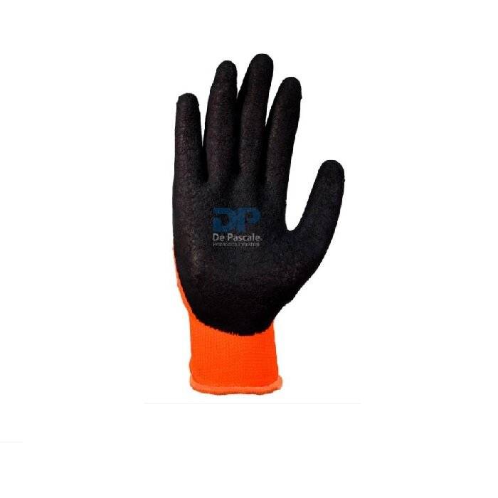 Guante Tejido Naranja Recubierto En Látex Rugoso Negro De Pascale Talles 7-11